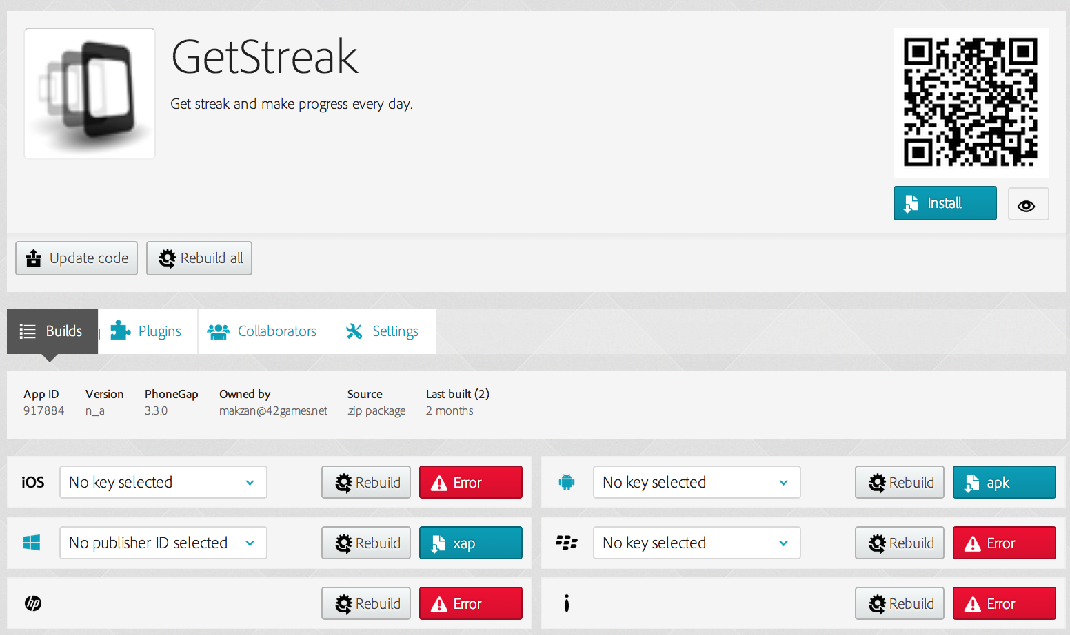 Phonegap build dashboard