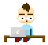 Makzan sitting in front of MacBook